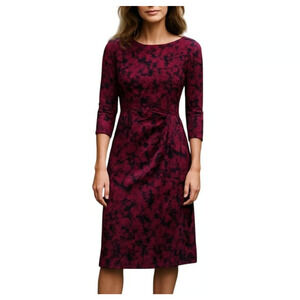 Lauren Ralph Lauren Side Ruched Sheath Dress Size 6 Stretch Jersey Boat Neck